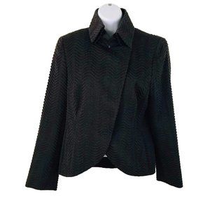 Akris Women's Size 10 Wavy Texture Wool Silk Asymmetrical Front Brown Jacket